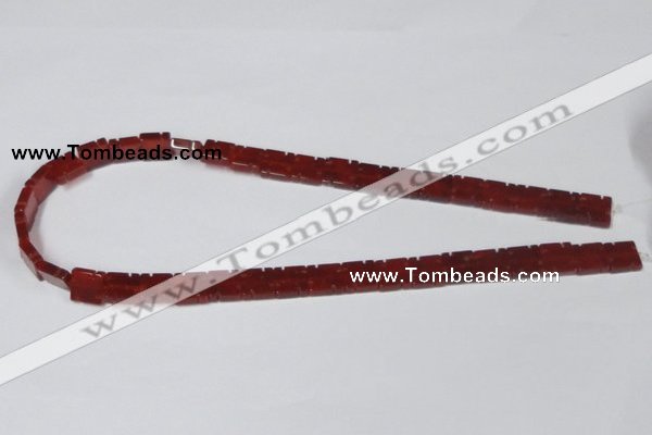 CAA178 15.5 inches 10*10mm carved square red agate gemstone beads