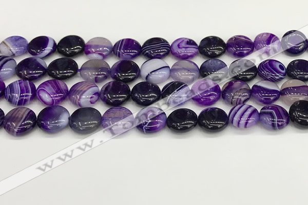 CAA4589 15.5 inches 12mm flat round banded agate beads wholesale