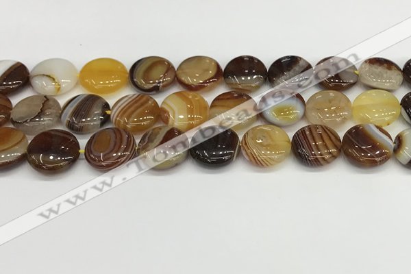 CAA4604 15.5 inches 16mm flat round banded agate beads wholesale