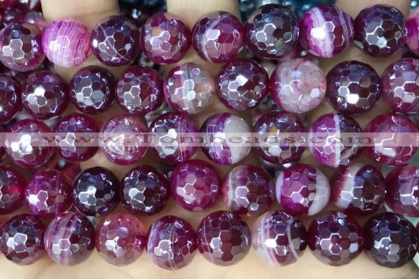 CAA5588 15 inches 10mm faceted round AB-color banded agate beads