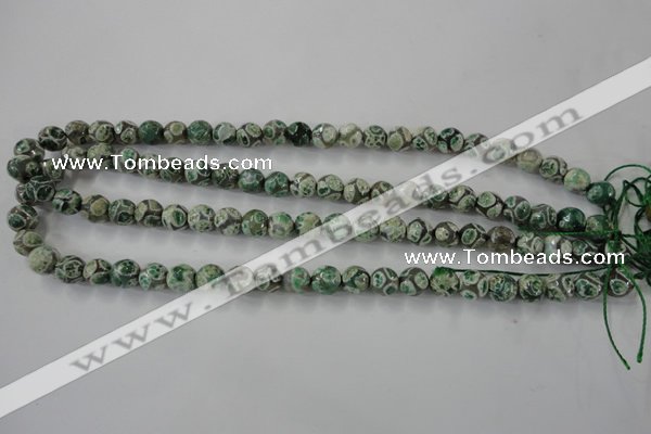 CAG6411 15 inches 12mm faceted round tibetan agate gemstone beads