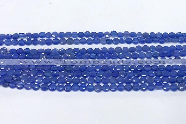 CCB1381 15 inches 4mm faceted coin blue agate beads