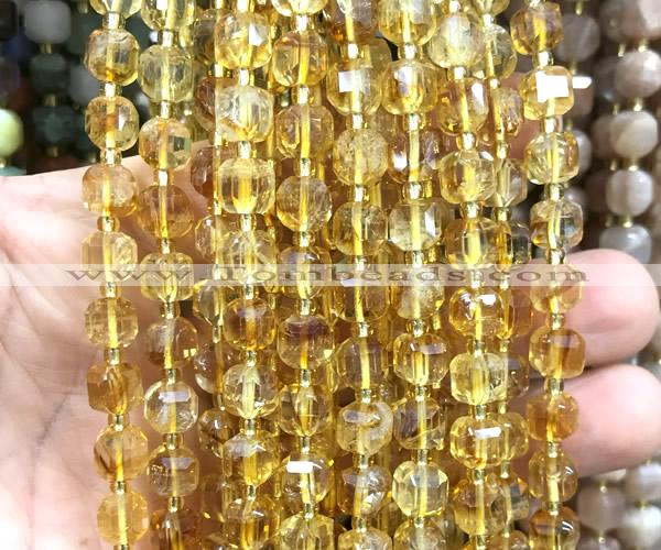 CCU1354 15 inches 6mm - 7mm faceted cube citrine gemstone beads