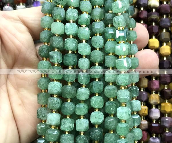 CCU1358 15 inches 6mm - 7mm faceted cube green strawberry quartz beads