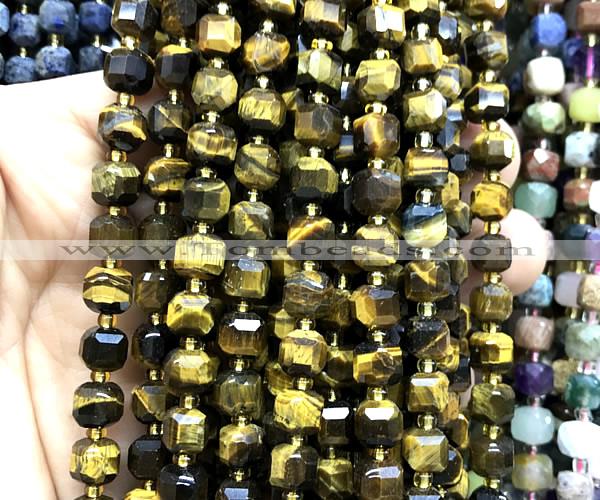 CCU1365 15 inches 6mm - 7mm faceted cube yellow tiger eye beads