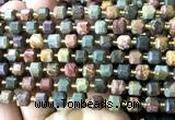 CCU1375 15 inches 6mm - 7mm faceted cube picasso jasper beads