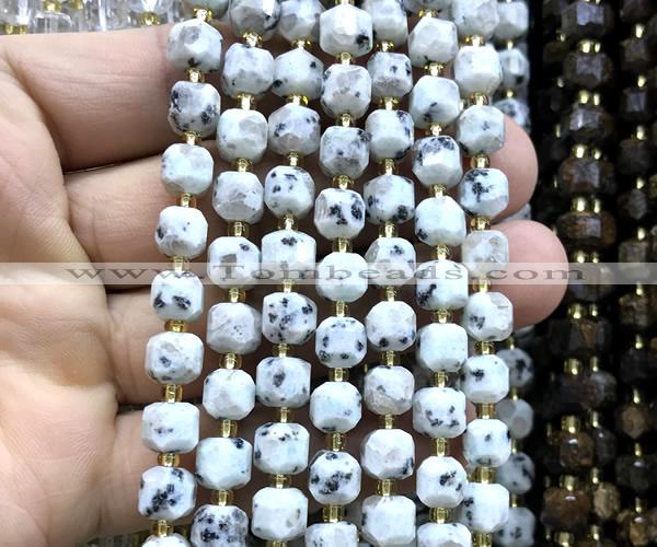 CCU1378 15 inches 6mm - 7mm faceted cube sesame jasper beads