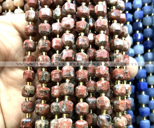 CCU1379 15 inches 6mm - 7mm faceted cube red sesame jasper beads