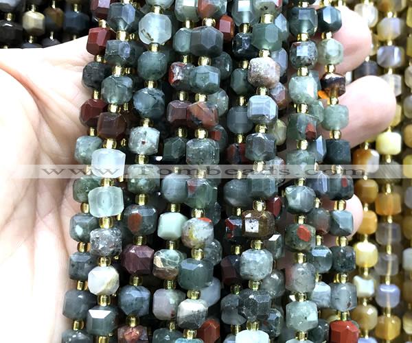 CCU1381 15 inches 6mm - 7mm faceted cube blood jasper beads