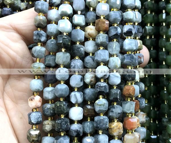 CCU1385 15 inches 6mm - 7mm faceted cube eagle eye jasper beads