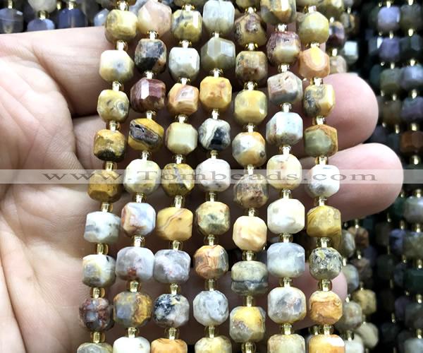 CCU1396 15 inches 6mm - 7mm faceted cube yellow crazy lace agate beads