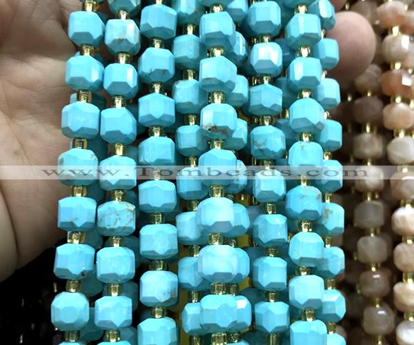 CCU1419 15 inches 6mm - 7mm faceted cube turquoise beads wholesale