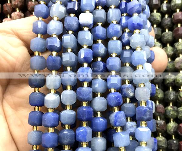 CCU1421 15 inches 6mm - 7mm faceted cube blue aventurine jade beads