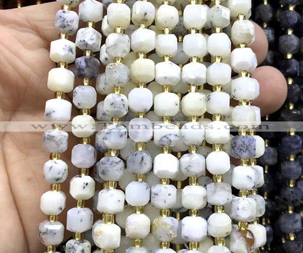 CCU1428 15 inches 6mm - 7mm faceted cube white opal beads