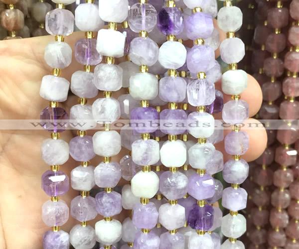 CCU1452 15 inches 8mm - 9mm faceted cube lavender amethyst beads