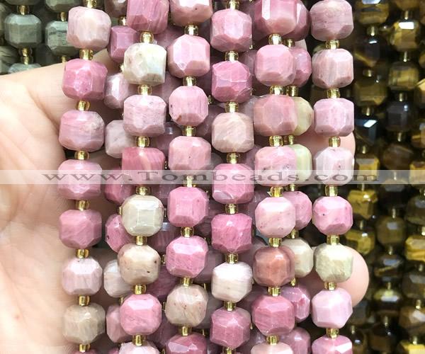 CCU1475 15 inches 8mm - 9mm faceted cube pink wooden jasper beads