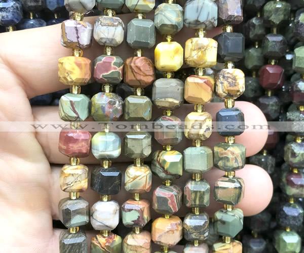 CCU1478 15 inches 8mm - 9mm faceted cube picasso jasper beads