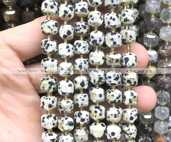 CCU1485 15 inches 8mm - 9mm faceted cube dalmatian jasper beads