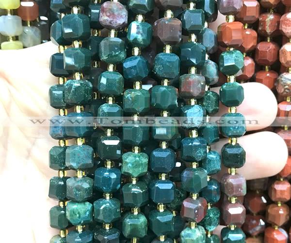 CCU1487 15 inches 8mm - 9mm faceted cube Indian bloodstone beads