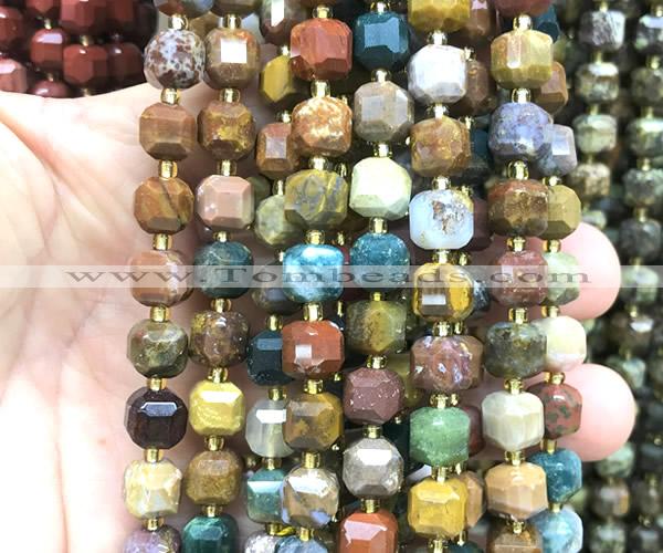 CCU1490 15 inches 8mm - 9mm faceted cube ocean jasper beads