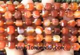 CCU1499 15 inches 8mm - 9mm faceted cube red banded agate beads