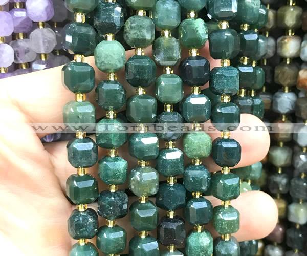 CCU1504 15 inches 8mm - 9mm faceted cube moss agate beads