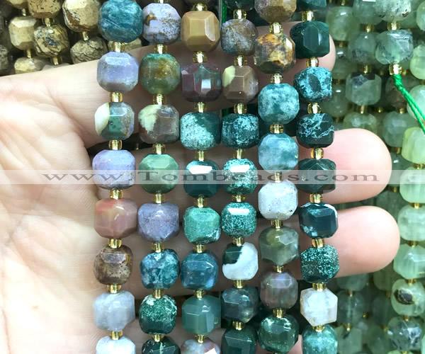 CCU1505 15 inches 8mm - 9mm faceted cube ocean agate beads