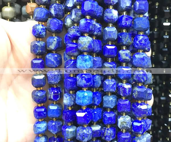 CCU1509 15 inches 8mm - 9mm faceted cube lapis lazuli beads