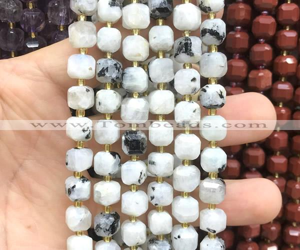 CCU1518 15 inches 8mm - 9mm faceted cube white moonstone beads