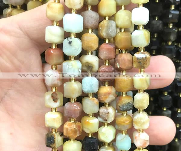 CCU1523 15 inches 8mm - 9mm faceted cube yellow amazonite beads