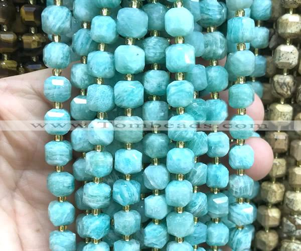 CCU1525 15 inches 8mm - 9mm faceted cube amazonite gemstone beads