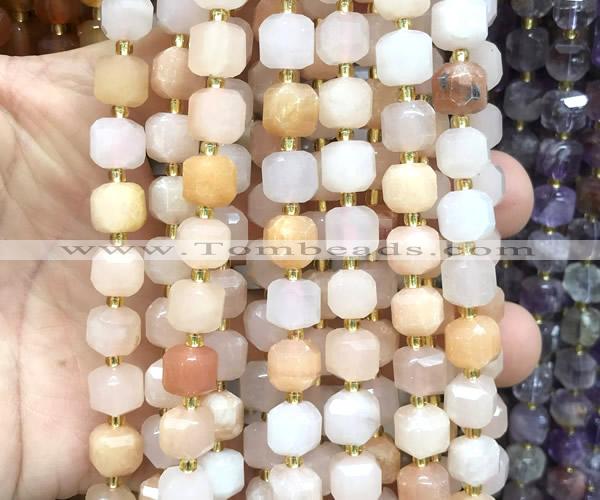 CCU1528 15 inches 8mm - 9mm faceted cube pink aventurine jade beads