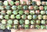 CCU1537 15 inches 8mm - 9mm faceted cube unakite gemstone beads