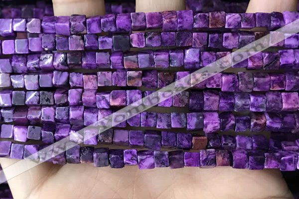 CCU454 15.5 inches 4*4mm cube purple crazy lace agate beads