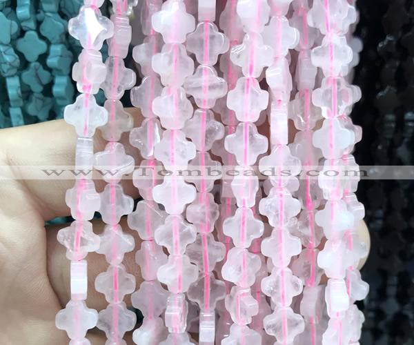 CFG1600 15 inches 8mm four leaf clover rose quartz beads wholesale