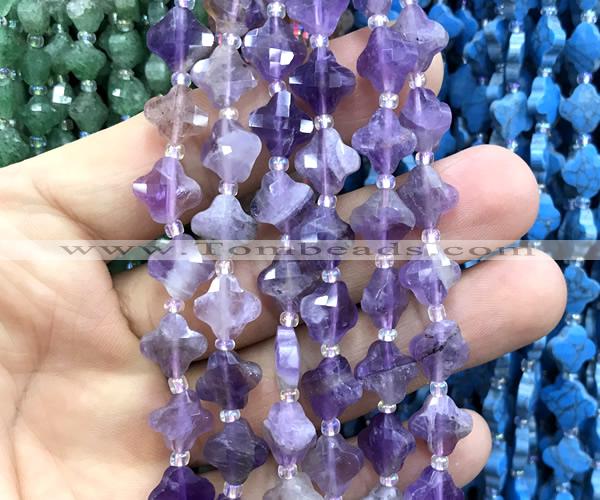 CFG1751 15 inches 10mm four leaf clover amethyst gemstone beads