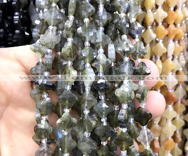 CFG1755 15 inches 10mm four leaf clover green labradorite gemstone beads