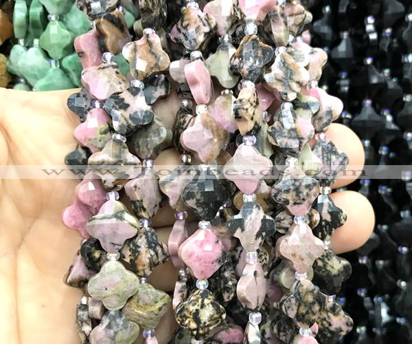 CFG1814 15 inches 12mm four leaf clover rhodonite gemstone beads