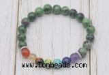 CGB6283 8mm ruby zoisite 7 chakra beaded mala stretchy bracelets