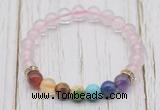 CGB6307 8mm rose quartz 7 chakra beaded mala stretchy bracelets