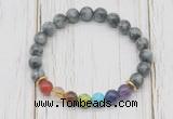 CGB6327 8mm eagle eye jasper 7 chakra beaded mala stretchy bracelets