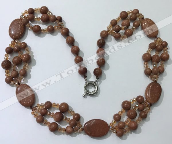 CGN292 24.5 inches chinese crystal & goldstone beaded necklaces