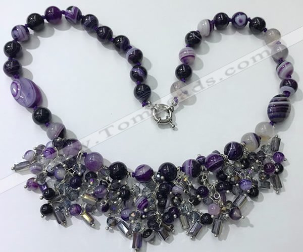 CGN478 21.5 inches chinese crystal & striped agate beaded necklaces