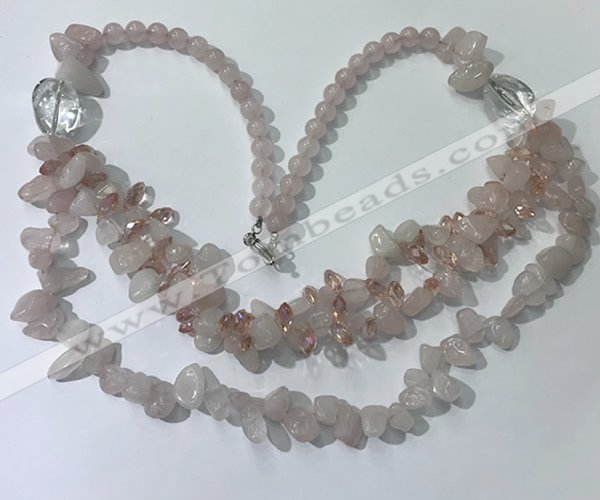 CGN695 22.5 inches chinese crystal & rose quartz beaded necklaces