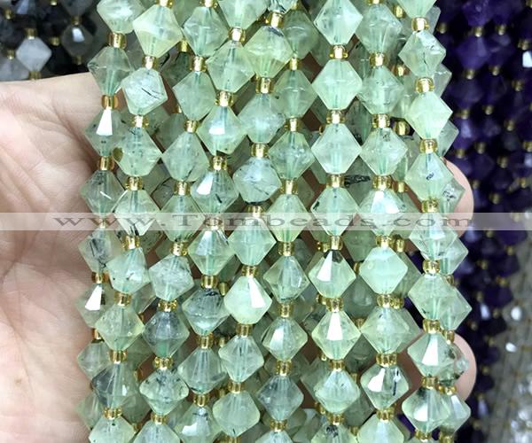 CME457 15 inches 8mm faceted bicone green rutilated quartz beads