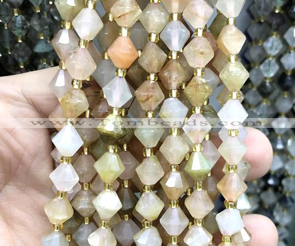 CME458 15 inches 8mm faceted bicone green rutilated quartz beads