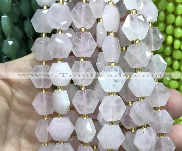 CME751 15 inches 12mm faceted hexagon rose quartz beads