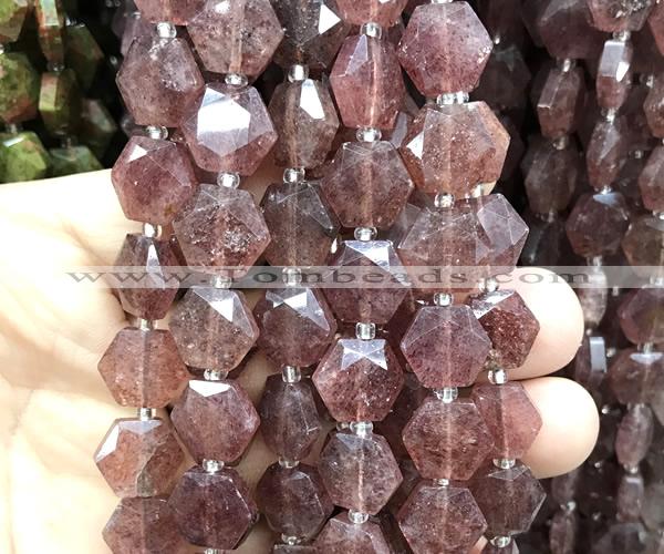 CME754 15 inches 12mm faceted hexagon strawberry quartz beads