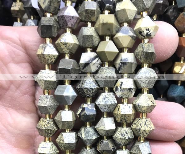 CME858 15 inches 8*10mm faceted bicone yellow artistic jasper beads