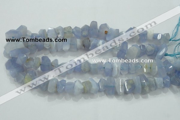 CNG368 15.5 inches 10*20mm faceted nuggets blue chalcedony beads